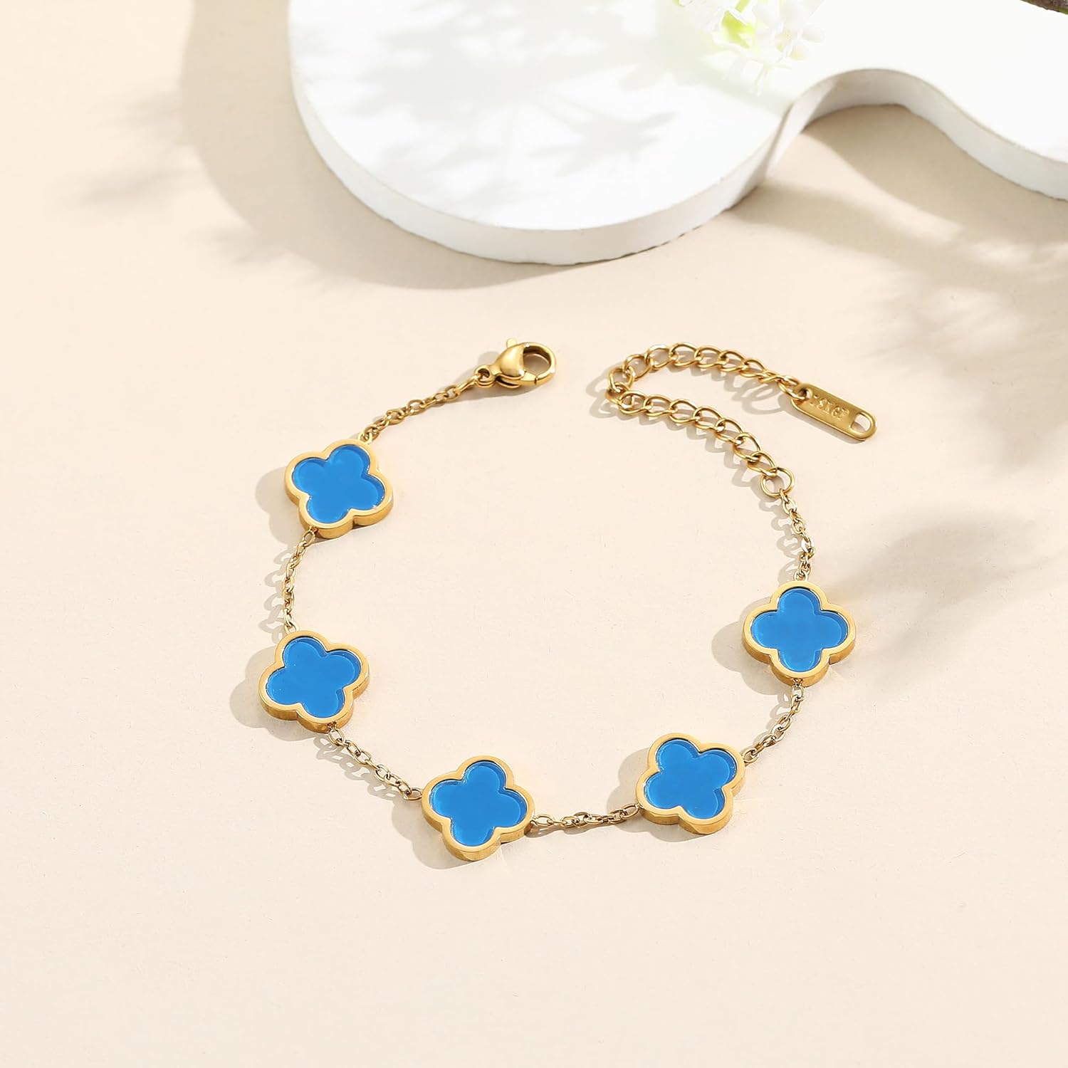 18K Gold Plated Clover Lucky Bracelet for Women White/Black/Red/Green Flower Four Leaf Link Bracelets Trendy Jewelry Gifts for Women - Image 6