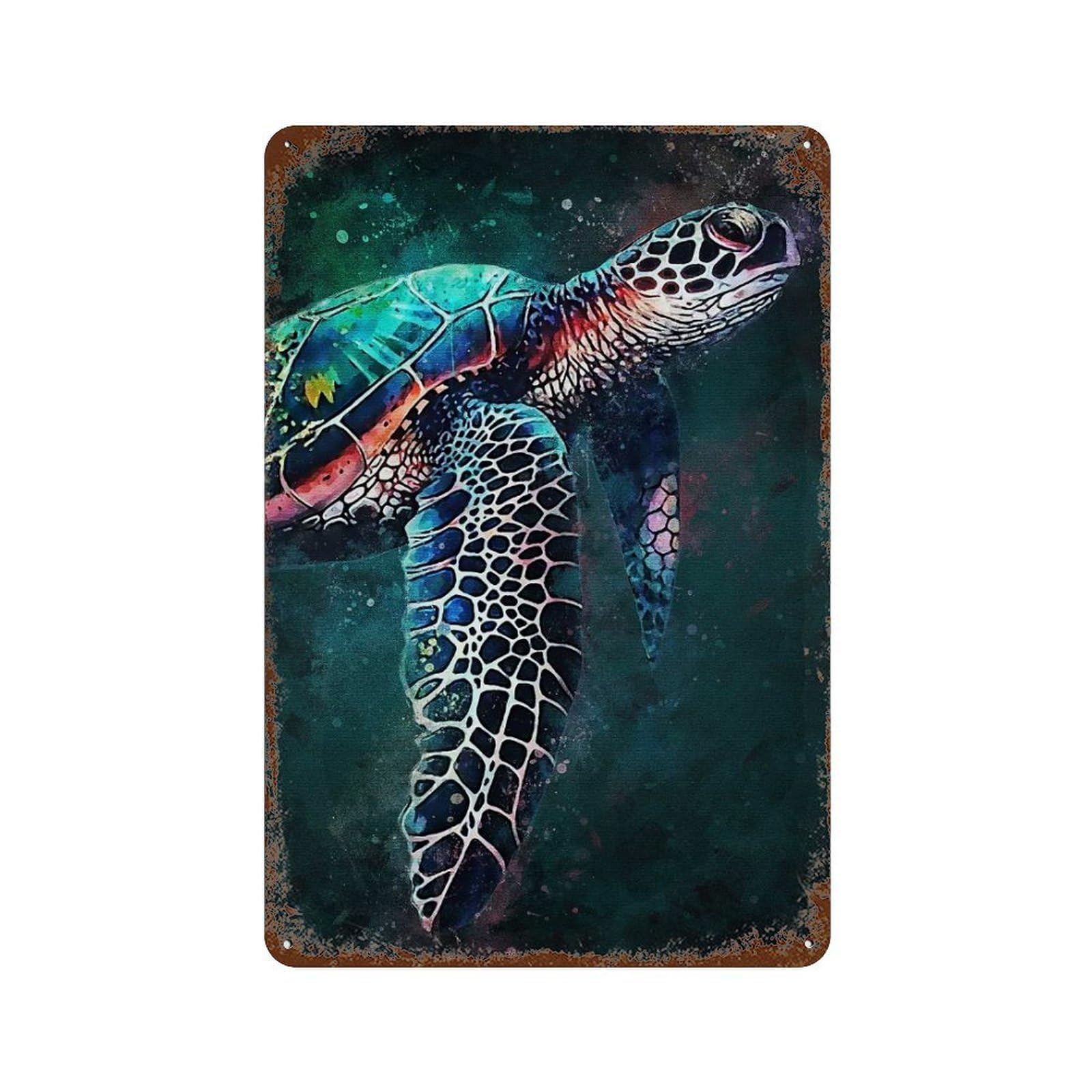 Rust Effect Black Turtle Rustic Tin Plaque 11.8"x7.9", Industrial Home Decor for Bistro, Counter And Cafe Decor