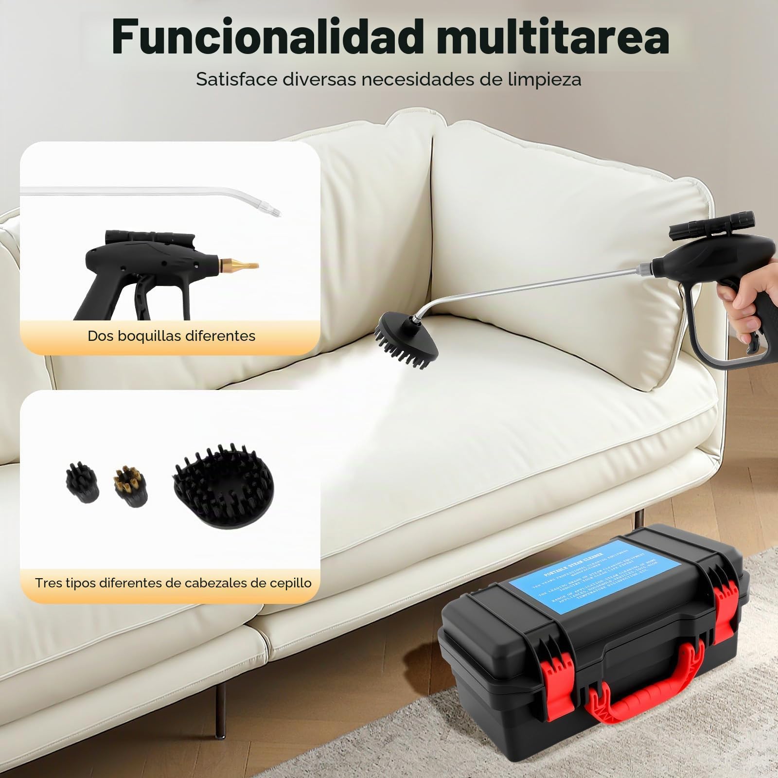 Limpiador de vapor portátil, 3000 W, alta temperatura, para el hogar, coche, vapor, 100 – 130 °C, máquina de limpieza a vapor de alta presión, 3 – 5 bar, 43 x 23,6 x 16,5 cm
