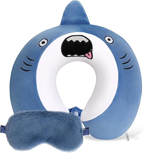 Almohada de avión para niños, almohada de cuello para niños pequeños para viajar, bonita almohada de viaje para niños con máscara de ojos, de