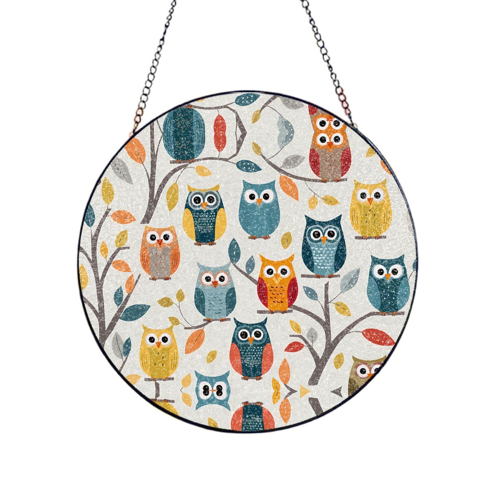 Phayah Nice Owl Print Glass Window Hanging Sun Catchers Suncatcher Decor For Birthday For Home Garden Porch 4in（10cm）