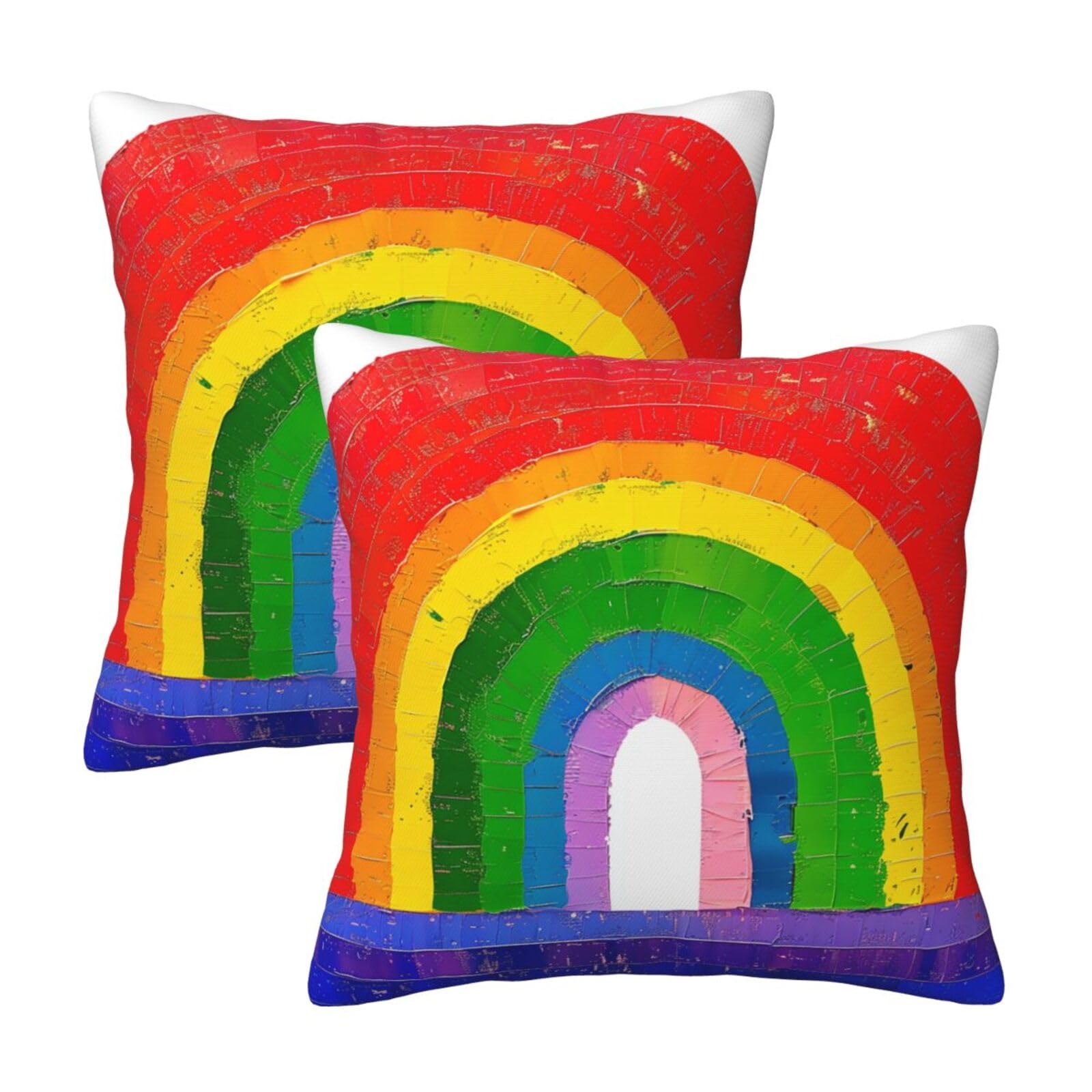 kkvhhyuo Rainbow Print Pillow Covers Set of 2, Square Decorative Cushion Covers with Hidden Zipper, Throw Pillow Cases for Living Room Sofa Bed Chair, 45x45 cm