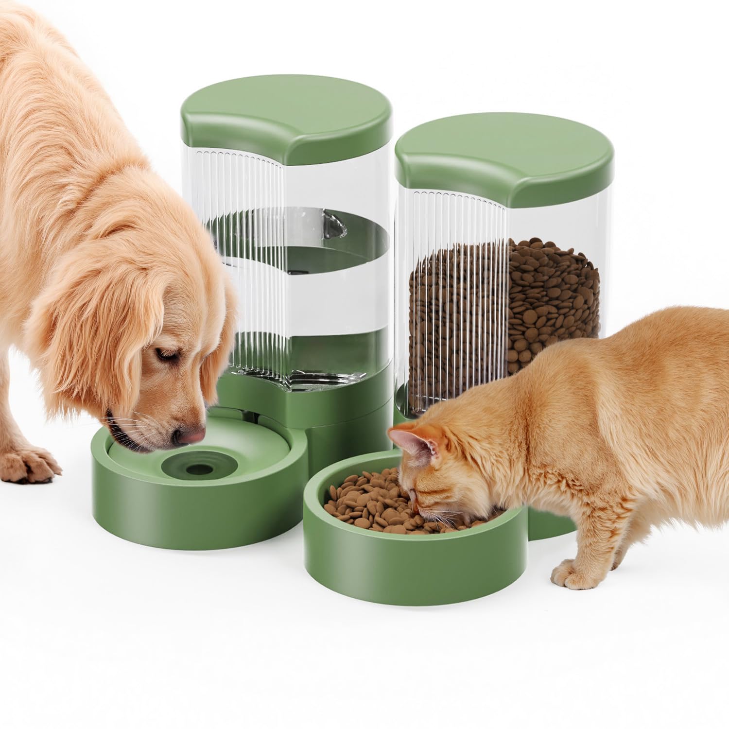 Pet Feeder and Water Dispenser Automatic for Dogs Cats,Waterer and Gravity Food Feeder for Small & Medium Dogs Cats Puppies,6-Pound Food,1-Gallon Water, Easily Clean (Green)