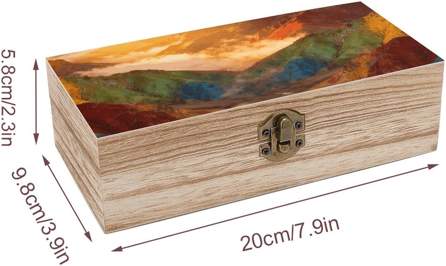 Colorful Mountain Wooden Storage Box Vintage Decorative Storage Case Multi-Functional Wooden Organizer Box with Exquisite Pattern for Home Desktop Organization & Gift Giving image 2