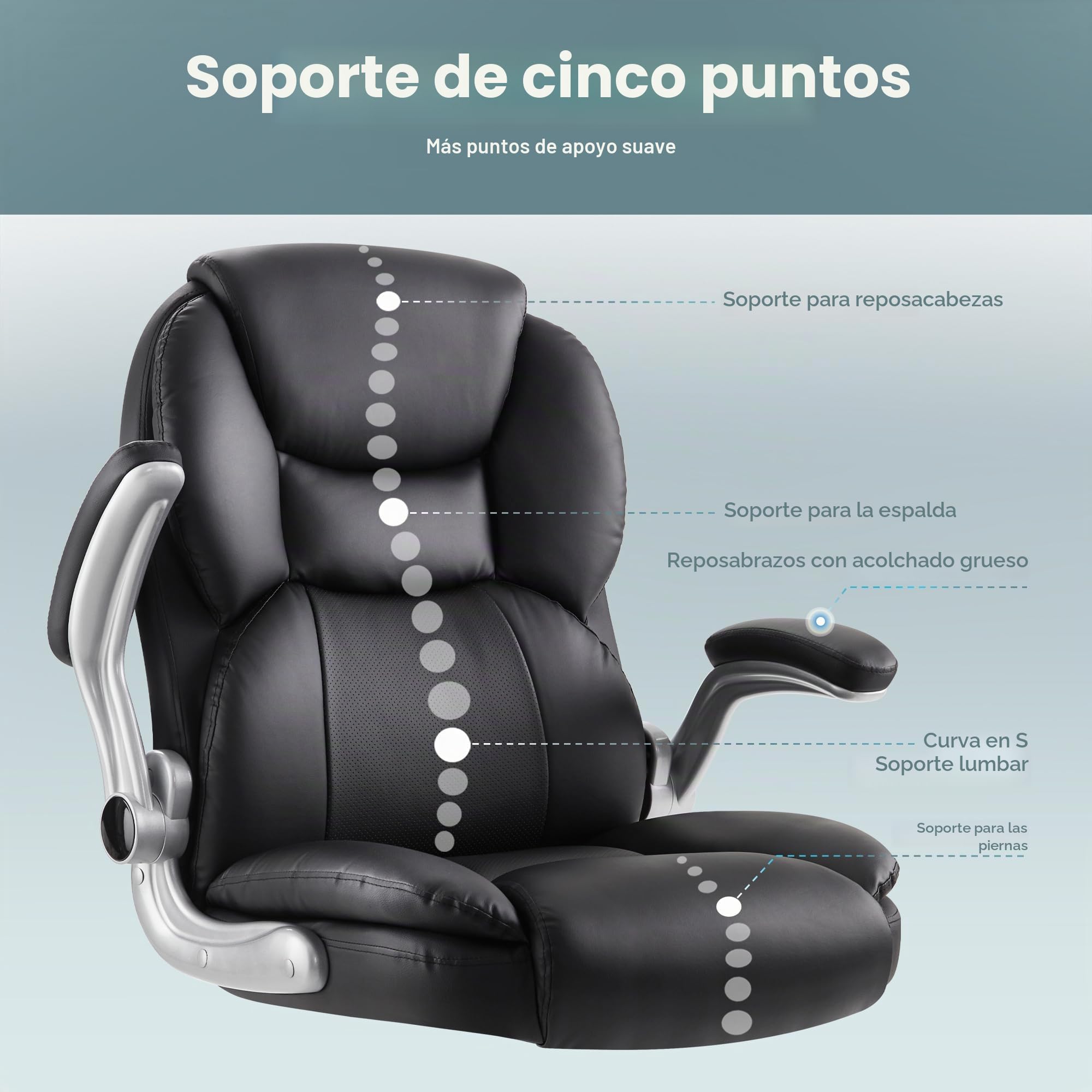 IWMH Silla de Oficina para Personas con Sobrepeso Ergonómica Silla Escritorio Silla Resistente para Ordenador Silla Giratoria con Altura Ajustable Reposabrazos Abatibles Cojín del Asiento Acolchado