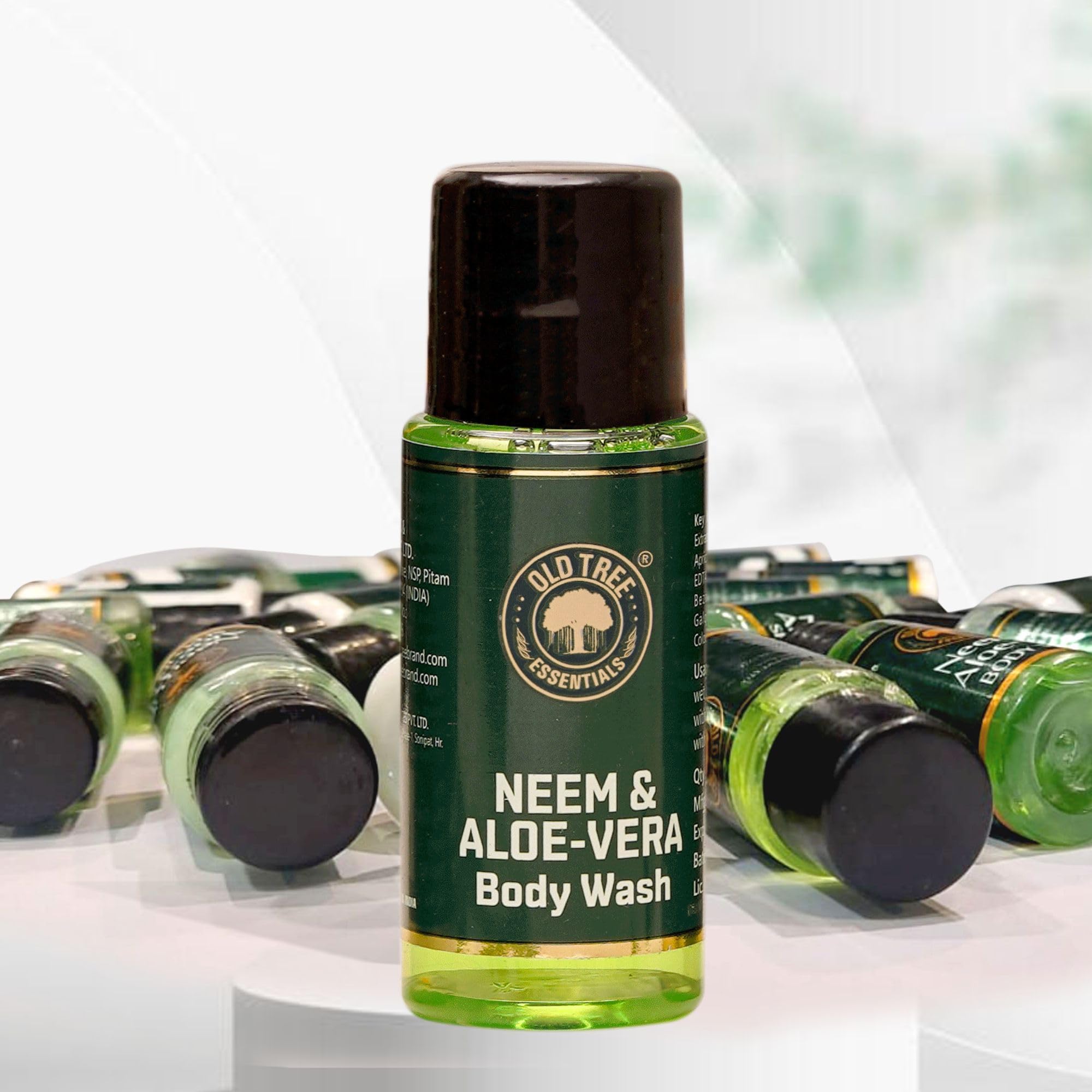 Old Tree Neem & Aloevera Bath Gel for Hotel 20ml - (Set of 100 Pcs) | Travel Size Body Wash Gel Toiletries for Hotel Amenities, Guest House, Marriage Hall and Hospitality