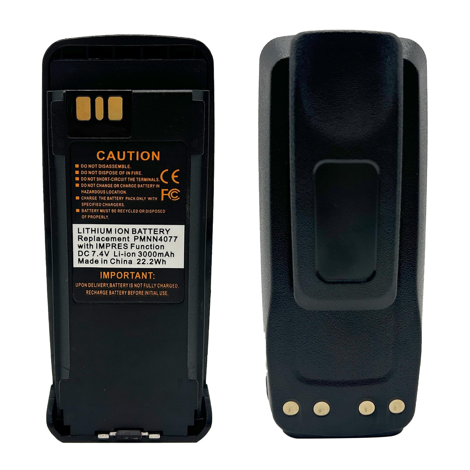 PMNN4077 Replacement Battery with IMPRES Function, 3000mAh 7.4V, for Motorola XPR 6550/6500/6350/6100, Belt Clip Included
