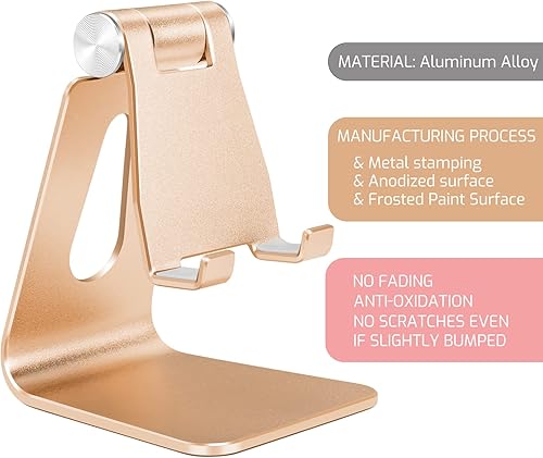 Miniatura 3 de Tofun Soporte de teléfono celular plegable de aleación de aluminio dorado, soporte de teléfono de metal de mesa con ángulo ajustable por eje