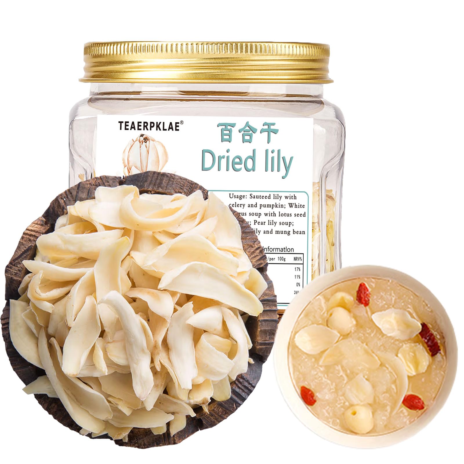 Dried Lily Bulb 3.53oz/100g,dried lily bulb can be stewed with other kinds of dried foods like tremella, longan, lotus seed, jujube, medlar, to create