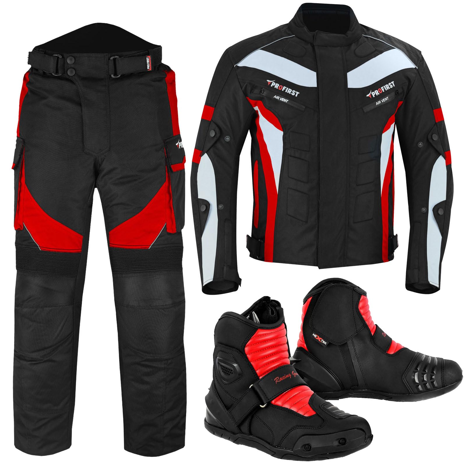 Inflori Motorcycle Suit Waterproof Motorbike Cordura Jacket For mens Pant Trouser jacket Motorbike Boots CE Armoured Fully Protected Motorcycle Sets (UK, Alpha, L, Regular, Regular, Red)