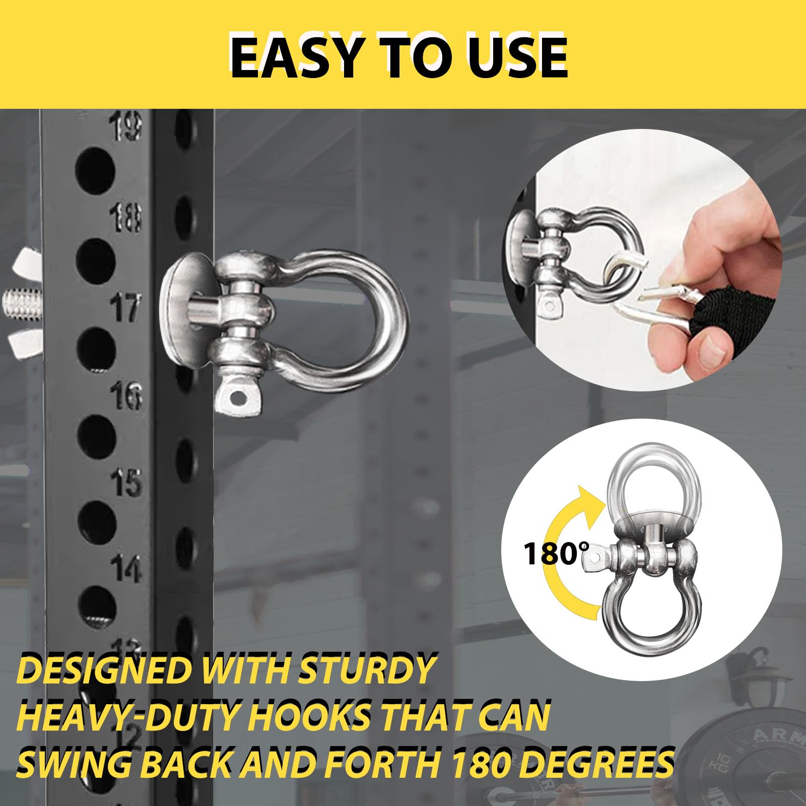 DyaMag Heavy Duty Power Rack Attachments with Silicone gaskets for Resistance Band. Stainless Steel Band Pegs for 1-3 inch Power Rack,O-Ring Attachment for Power Rack Squat Racks-2PACK(Regluar)