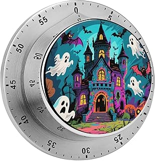 Haunted Castle Kitchen Timers, Manual 60 Minute Wind Up Timer Clock with Loud Alarm, Magnetic Backing, Mechanical Kitchen Timers, No Batteries Required, Countdown Timer for Cooking Baking
