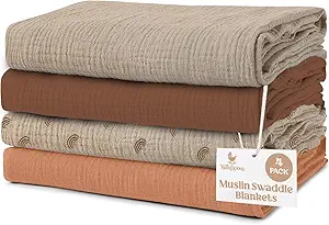 Muslin Swaddle Blankets - 4 Pack | Muslin Baby Blanket for Newborn Boy/Girl | Soft&Breathable Receiving Blankets | Newborn Swaddle Blanket (47" x 47")| Baby Essentials,Registry & Gift- Desert Dreams