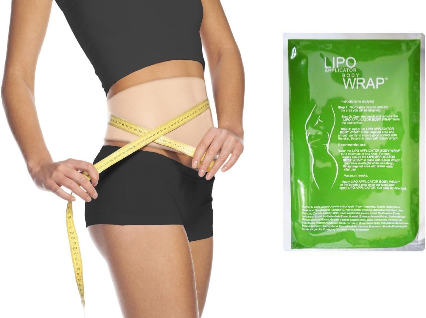 Ultimate Body Wrap Lipo Applicator Skinny Wraps it Works for Stomach Inch Loss Tone Contouring Shaping 4 Wraps + Gel