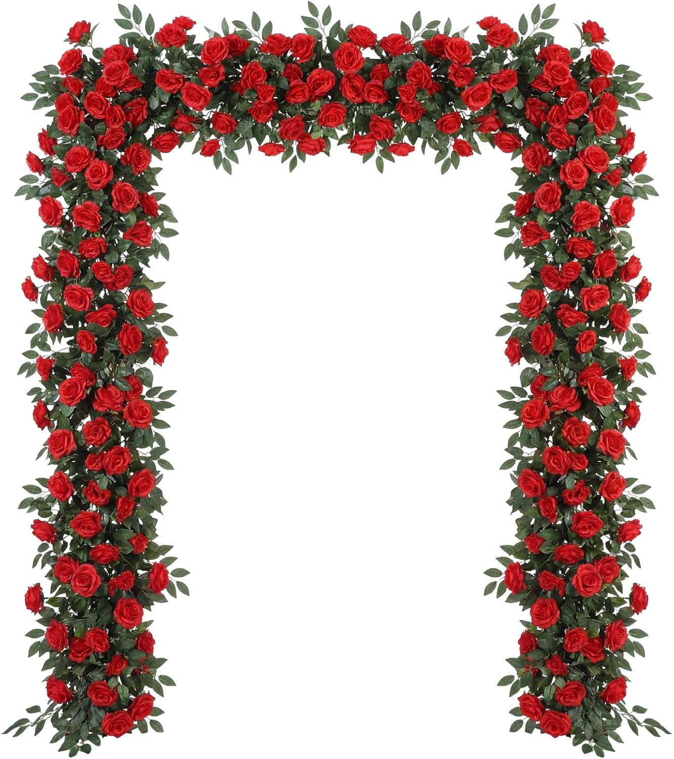 Suncalla 8 Pack 6.56ft Artificial Rose Flower Garland Silk Flocked Red Rose Garland Faux Eucalyptus Peony Flower Vine for Wedding Party Table Centerpiece Arch Background Decor(Eucalyptus)
