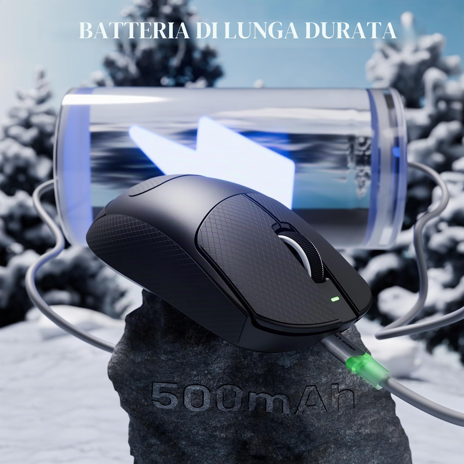 ATTACK SHARK X8 Ultra 8KHz Topo Gaming Senza Fili, 55g Ultraleggero, Nordic 52840, PAW3950MAX, 42KDPI, BT/2.4Ghz/Filo, Rivestimento Nano Freddo, Mani Grandi, 500mAh, Griptape, SW & Web Driver (Nero)