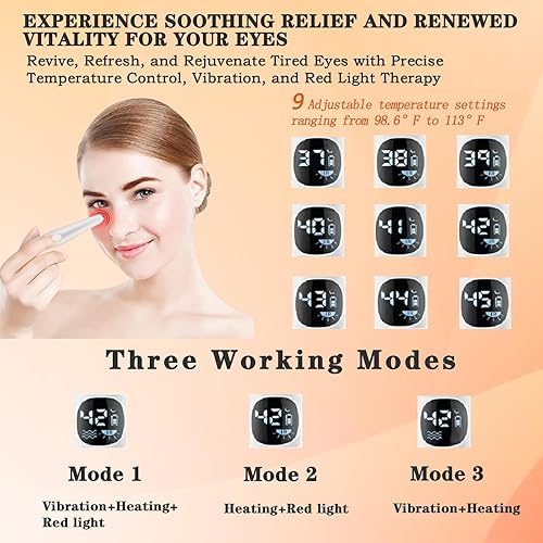 Miniatura 10 de Vowleike Varita de levantamiento de ojos, 3 en 1 vibrante 98F a 113F LCD masajeador de ojos para ojos secos, ojeras e hinchazón, herramienta de