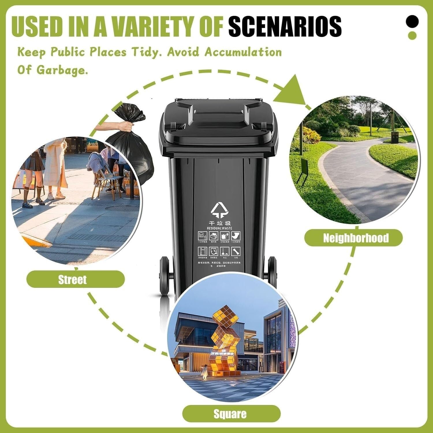 Contenedor de Basura de plástico Resistente con Ruedas para Garaje, con Tapa, para Exteriores, contenedor de Basura móvil Industrial con Ruedas reforzadas, fácil de Limpiar y Mover (Amarillo