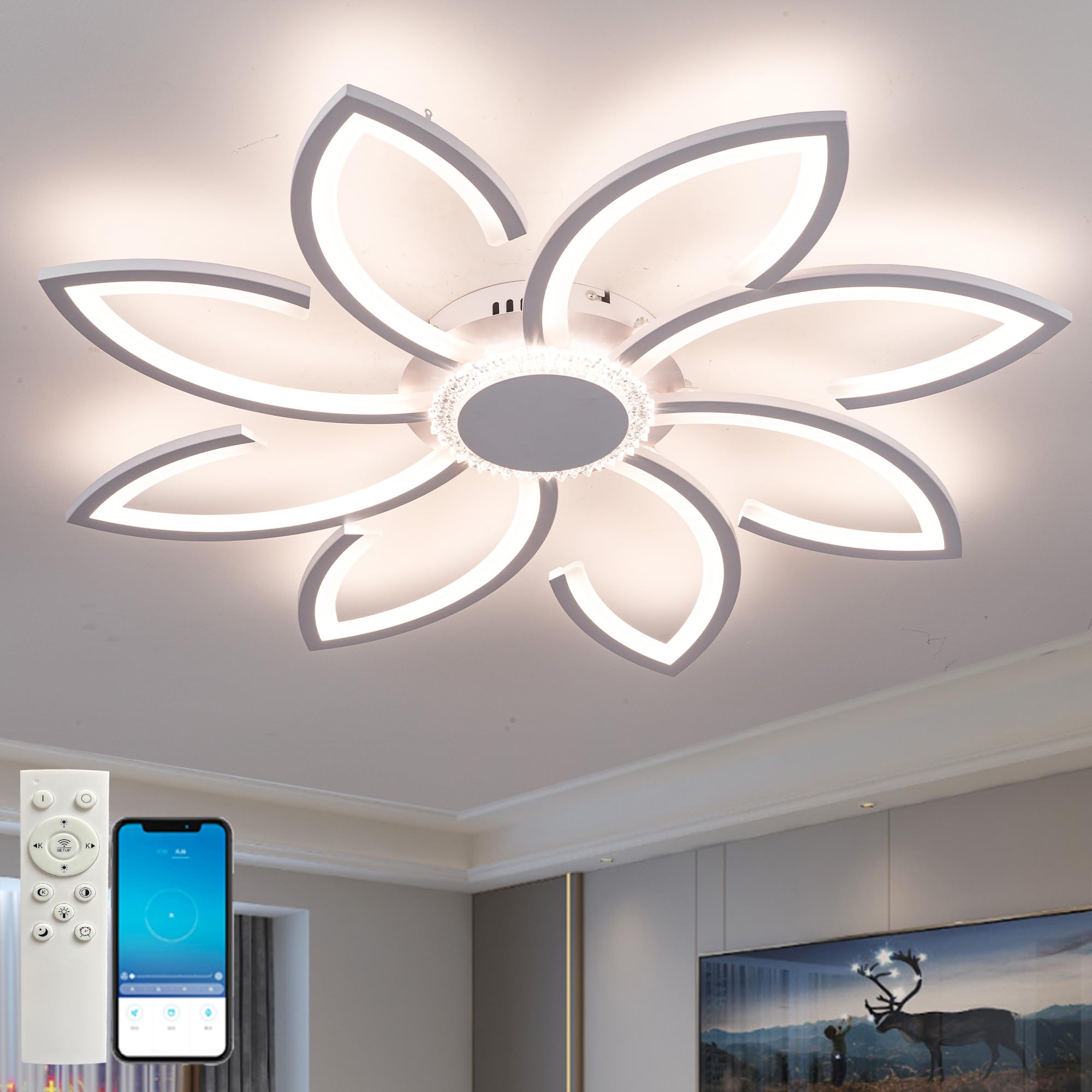 7200 Lumenów Lampy Sufitowe Salon Kwiat Nowoczesne Żyrandole Ledowe Lampa Sufitowa 3000K-6000K Ściemnialna Funkcja Pamięci Oświetlenie Sufitowe Miękkie Światło 72W Odpowiednie Do Sypialni