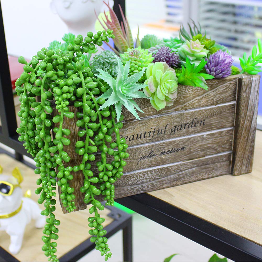 Outee 14 Pcs Fake Succulents Plants Artificial Succulents Assorted Faux Succulents in Bulk Artificial Hanging Succulents Flocking Texture Bouquet String of Pearls Succulent Decor