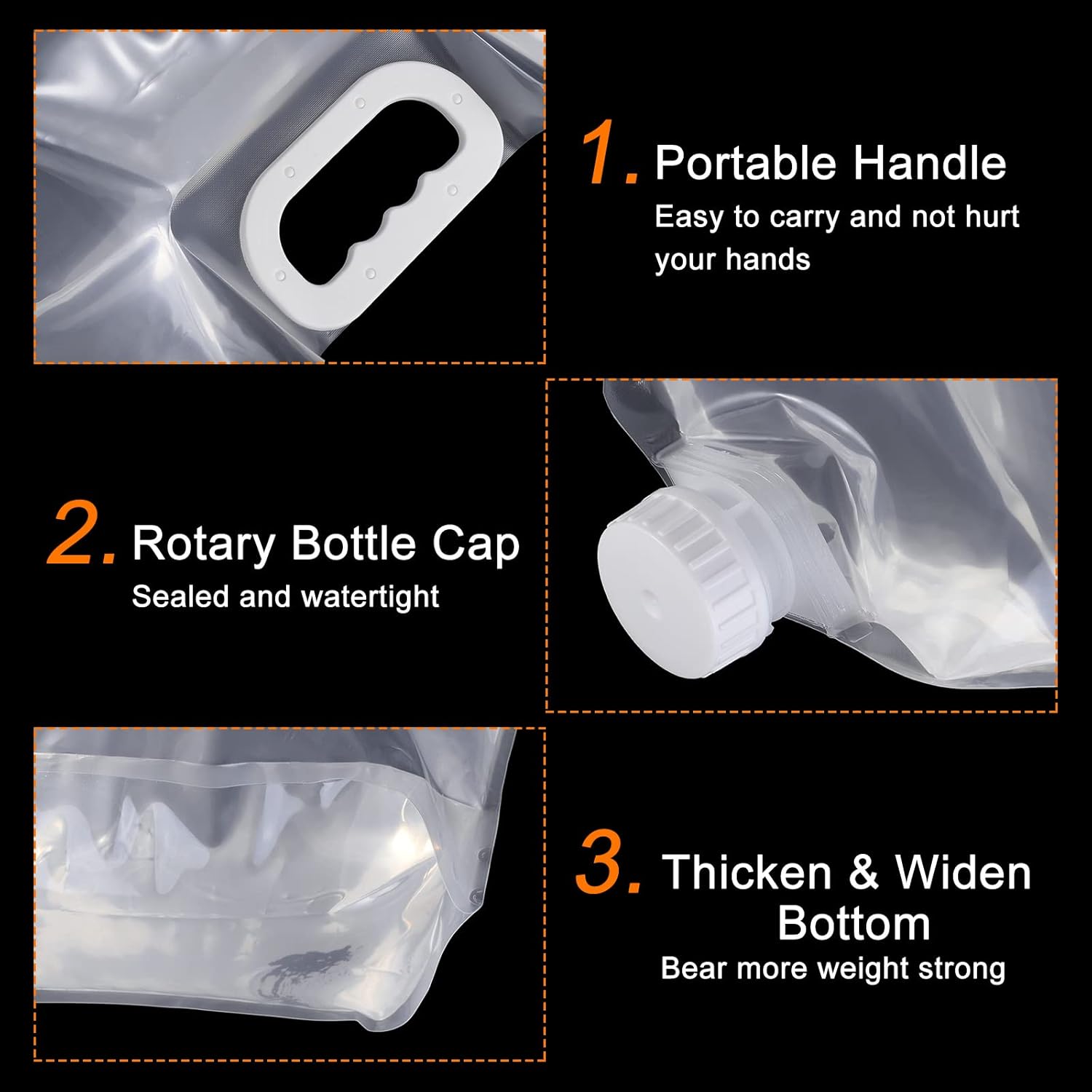 PATIKIL 2.6 Gallon Collapsible Water Container Bag, 8 Pack BPA-Free Clear Plastic Storage Jug Folding Water Bag for Camping, Hiking, Emergency Water Storage