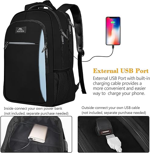 Miniatura 69 de MATEIN - Mochila empresarial para laptop de 15.6 pulgadas, mochila de viaje con puerto de carga USB, resistente al agua, para trabajo, universidad