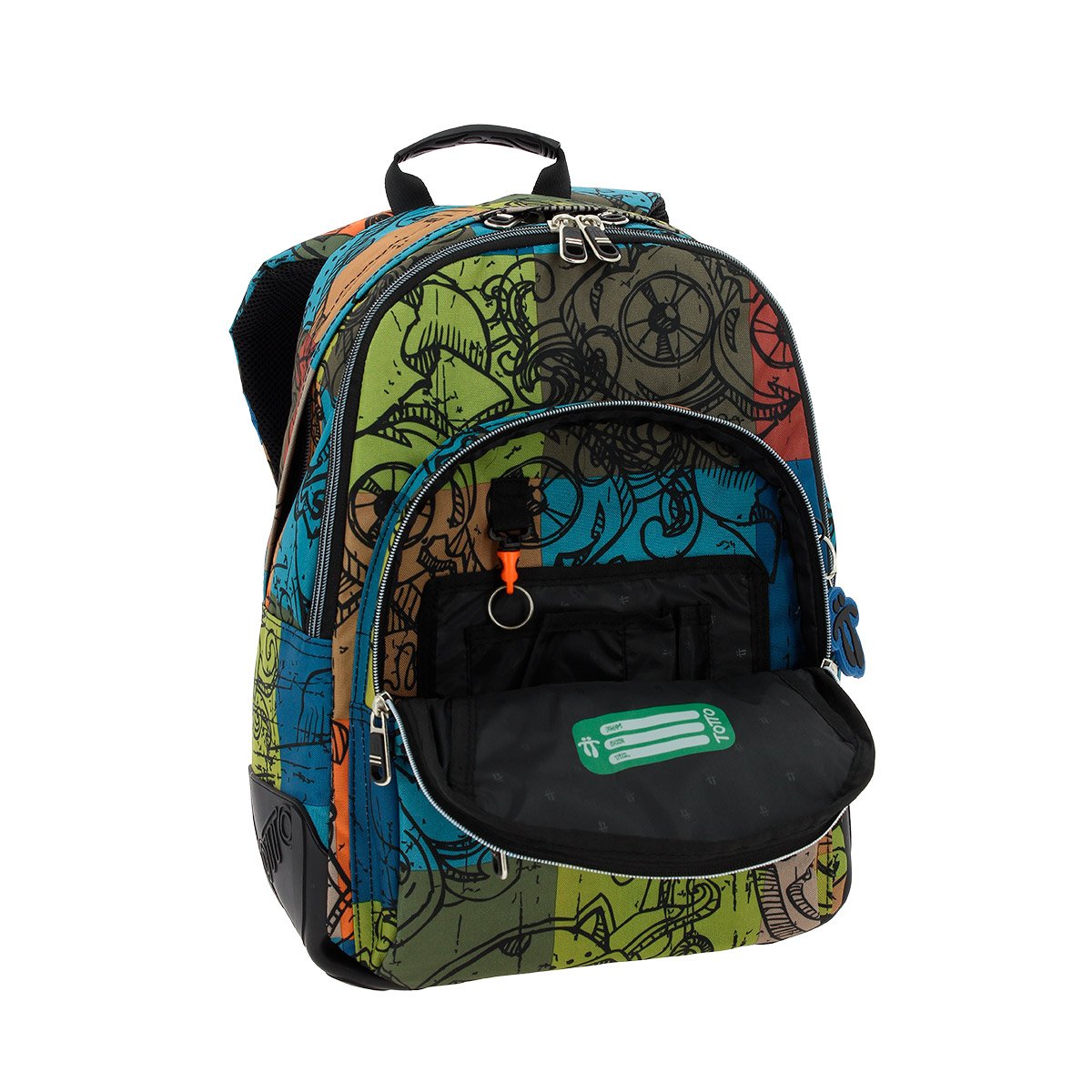 Totto - Zaino Scuola, Modello Crayola, Capacità 19,59 Litri, Tasca Alimenti, Schienale ergonomico con Air Flow, Spallacci a S per un Maggior Comfort, Resistente, Stampa Multicolor