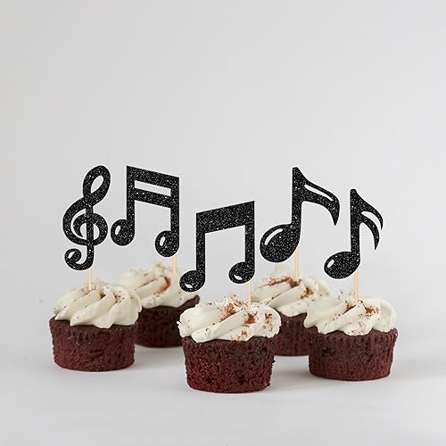 Miniatura 4 de Paquete de 30 notas musicales para magdalenas, símbolos musicales con brillantina, selecciones de cupcakes, músico, rock, concierto, decoración de