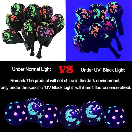 Miniatura 5 de Paquete de 110 globos de neón UV de colores, globos de neón que brillan en la oscuridad, suministros de fiesta, globos fluorescentes de látex neón