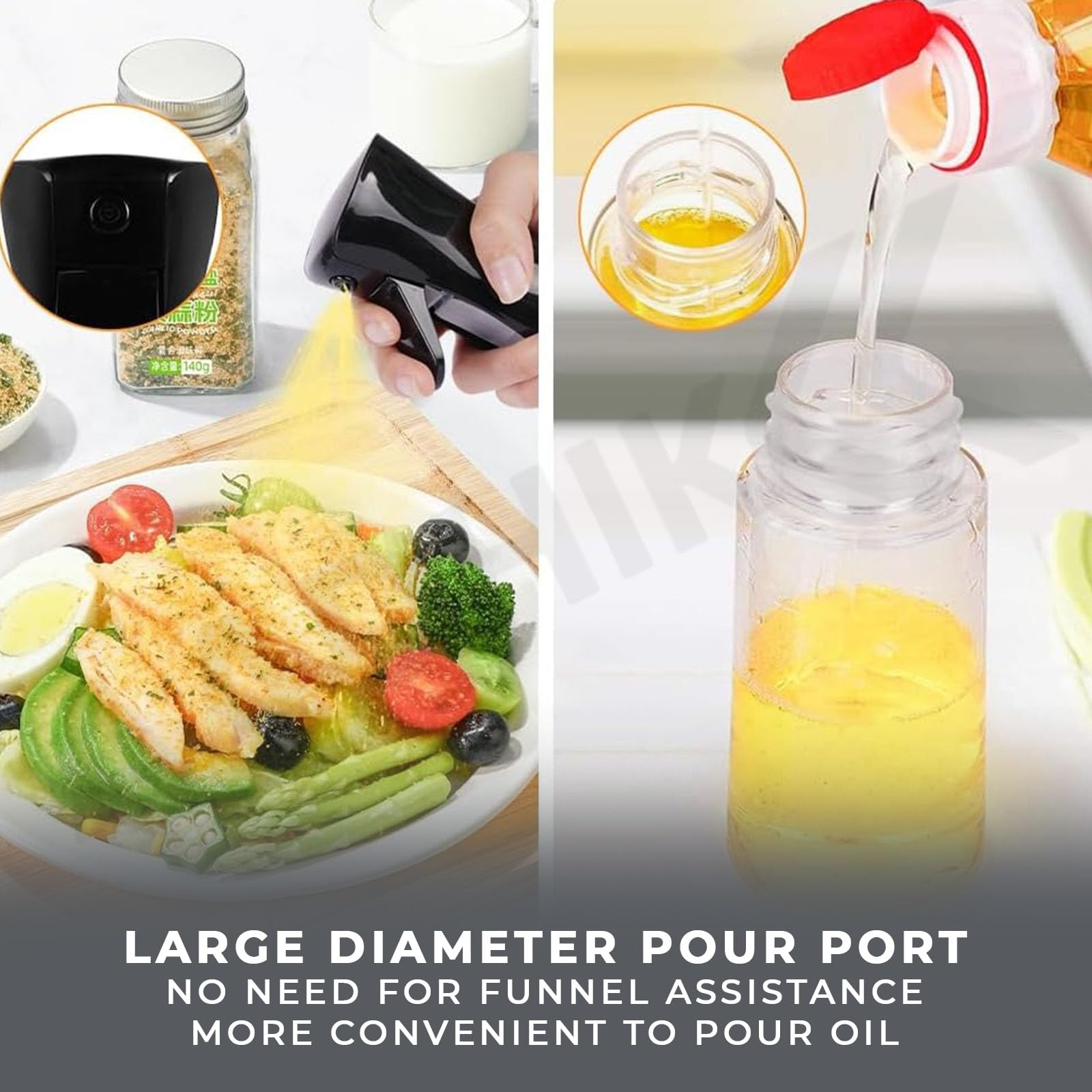 AADHIK Dispensador de aceite de vidrio para cocinar, botella de spray de aceite de oliva de 200 ml, recargable, de grado alimenticio, rociador de vinagre, rociador utilizado para freidora de aire