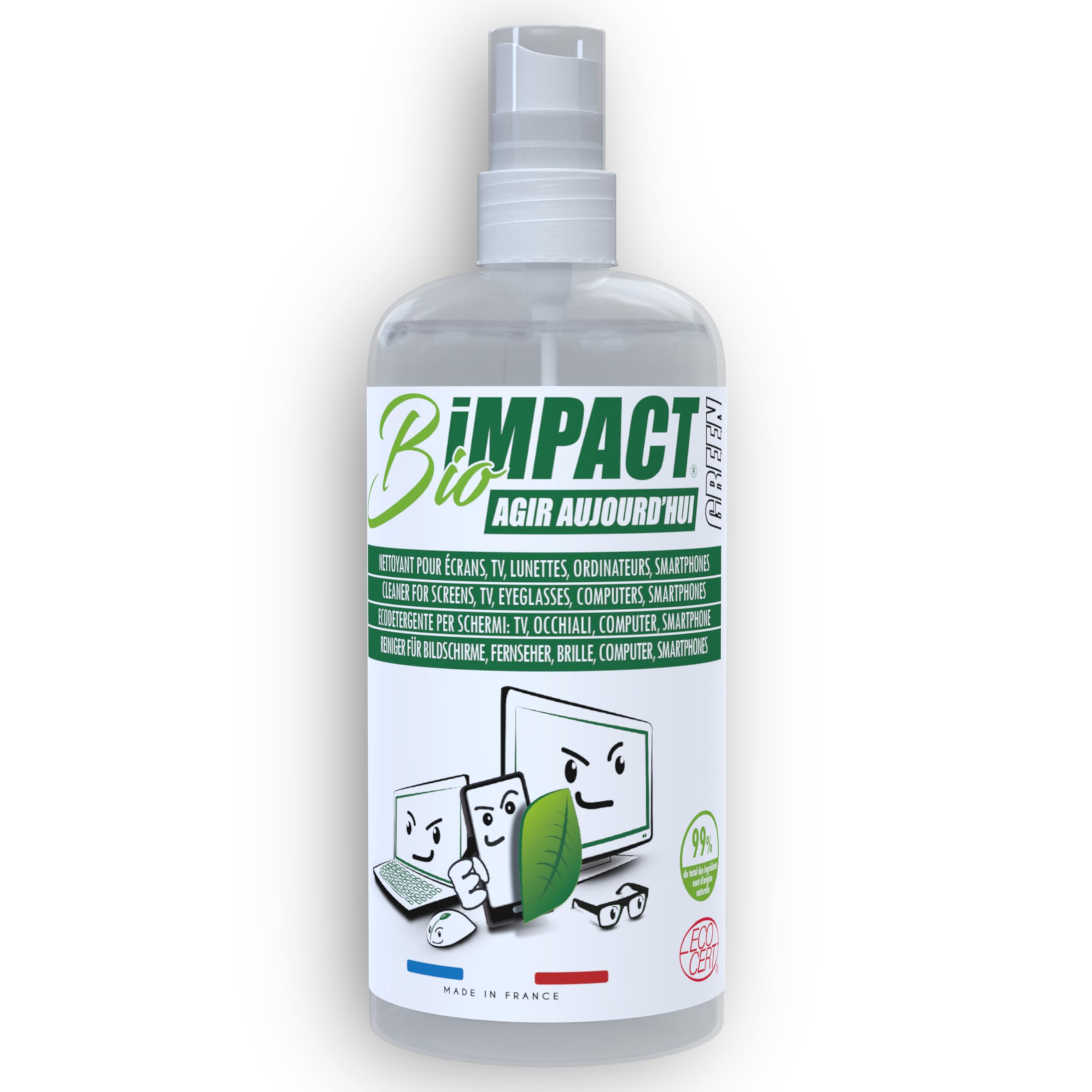 Płyn do czyszczenia ekranów TV, okularów, smartfonów, 500ml, Naturalny z certyfikatem Ecocert