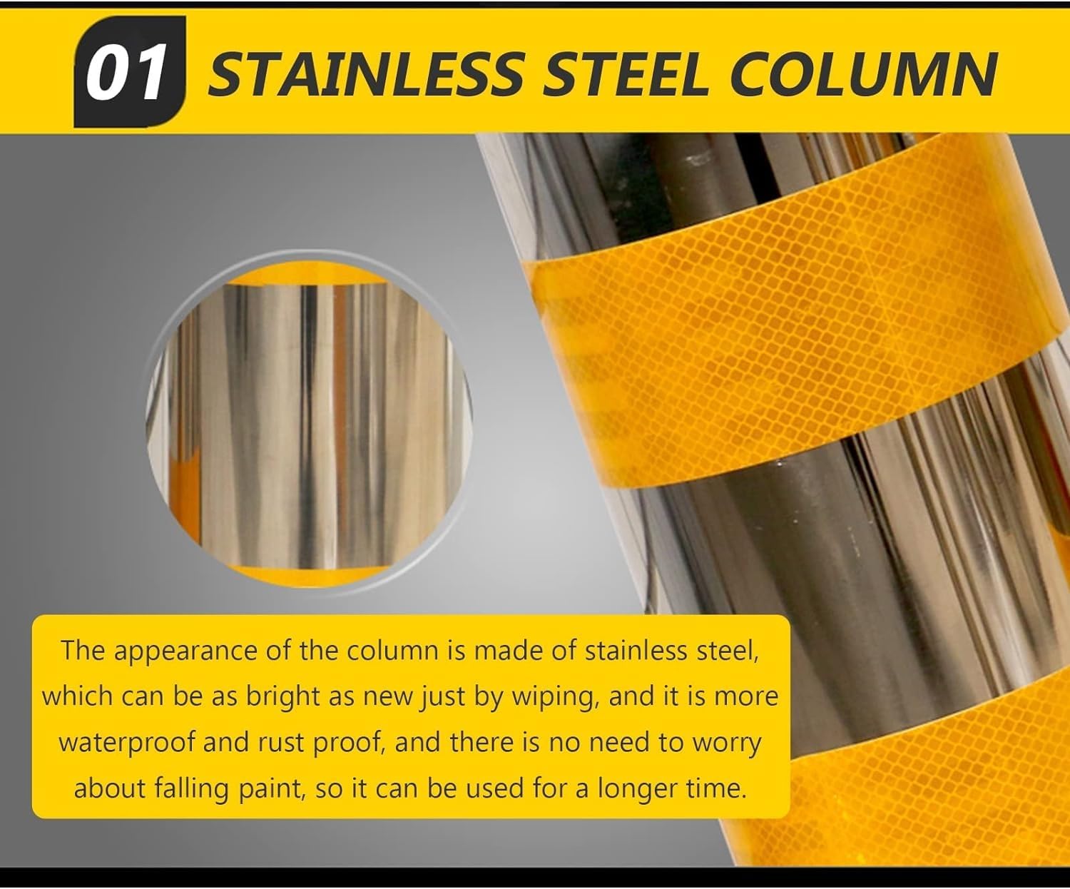 Driveway Parking Barrier Cones Stainless Steel Security Bollards with Hanging Ring 114mm Wide Concrete-Installed