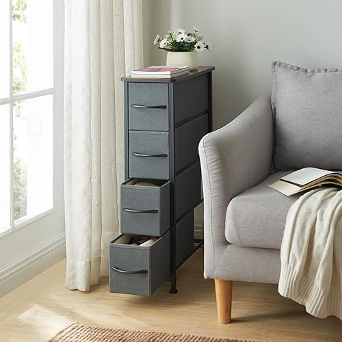 Miniatura 2 de Somdot Cómoda estrecha con 4 cajones, cómoda de almacenamiento delgada con cajones de tela extraíbles para armario, espacios pequeños, baño,