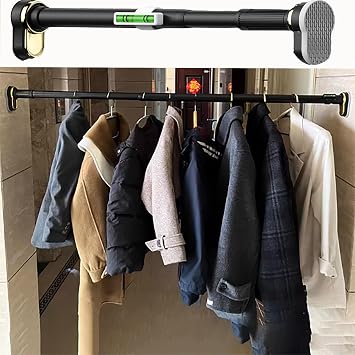 ZIMGOD Closet Rod Home Metal Drapery Extender Pole Kit for Hanging Clothes, Heavy Duty Clothing Hanger Telescopic Rod, Adjustable Closet Hanging Pole for BathroomBlack,3.7-4.9m 12-16ft