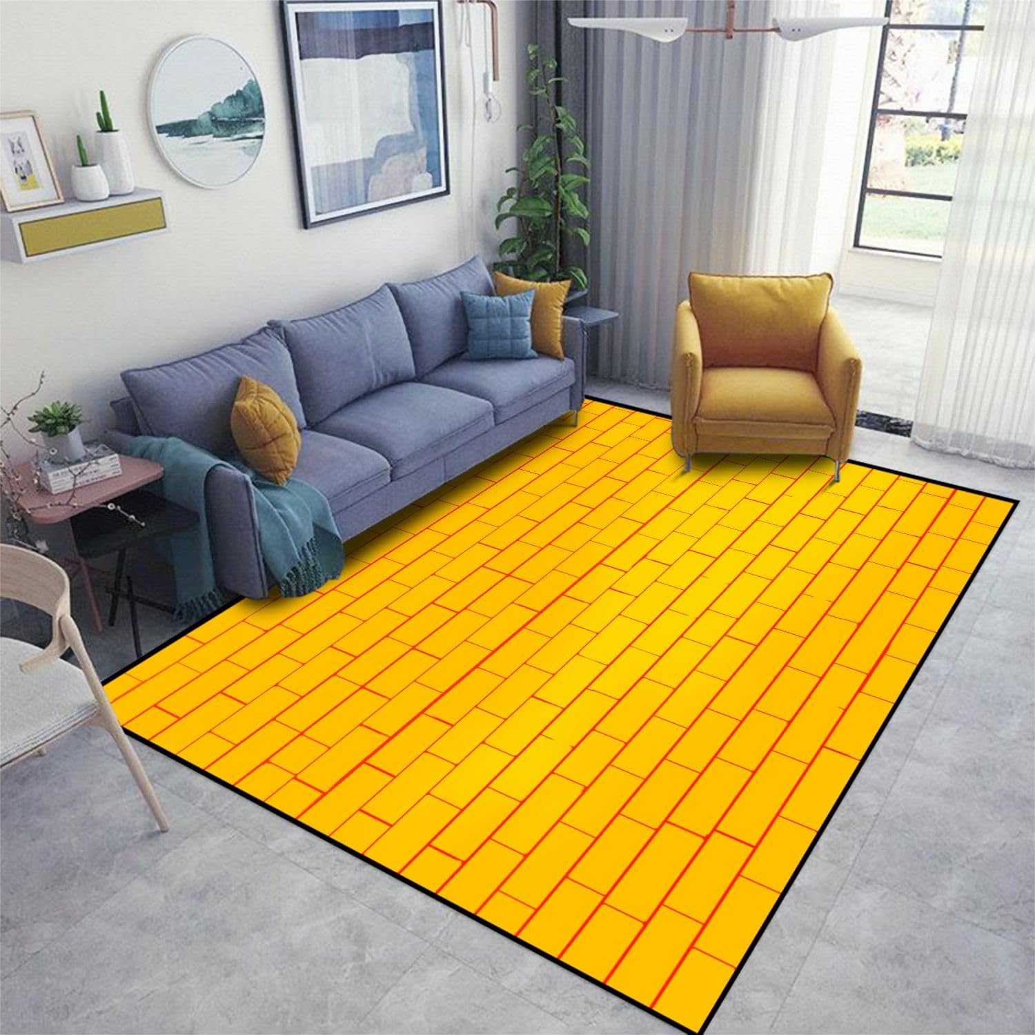 Yellow Brick Tile Wall Vector Area Rugs Floor Mat Non Slip Table Blanket Rugs Soft Door Mat Nursery Carpet for Living Room Home Indoor Outdoor Runner