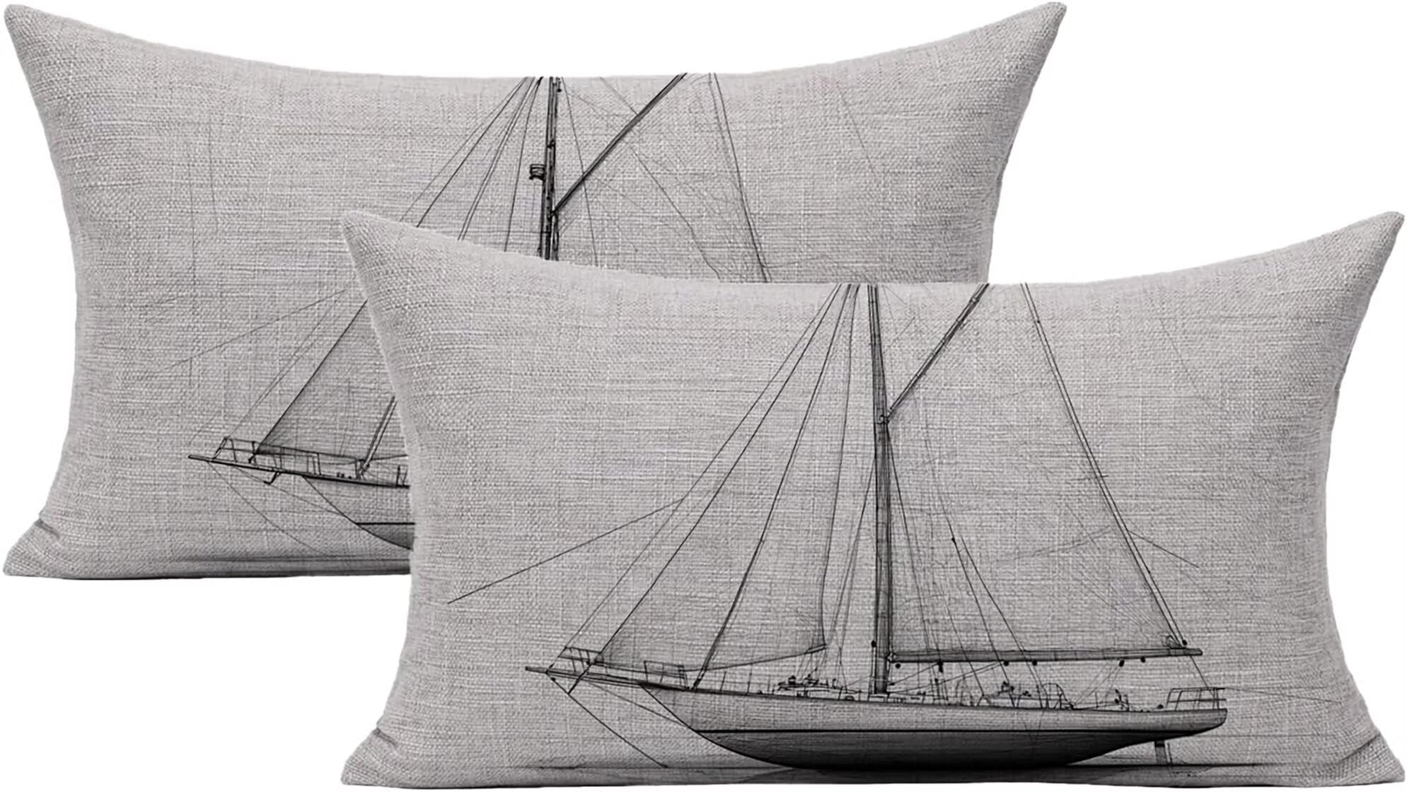 Housse de coussin extérieur imperméable 40x60 anti-tache blanc en lin lot de 2 pour canapé
