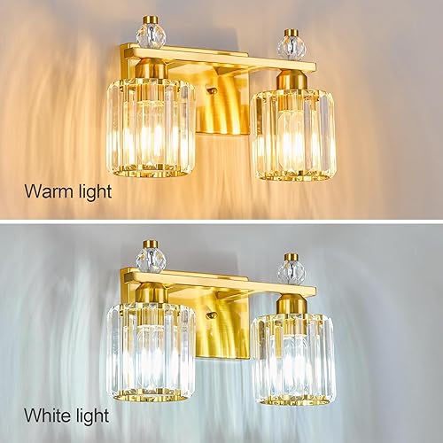 Miniatura 2 de Luces de tocador de baño 2 luces doradas modernas con cristal, accesorios de iluminación de tocador con cristal para baño, sobre espejo, accesorios