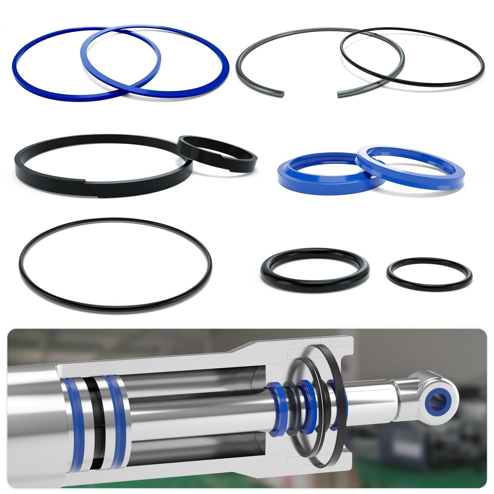 VEHIFOMO Hydraulic Log Splitter Cylinder Rebuild Seal Kit for 4.0"Bore x 1.75" Rod Cylinder, Dirty Hands Tools Huskee Log Splitter Parts Hydraulic