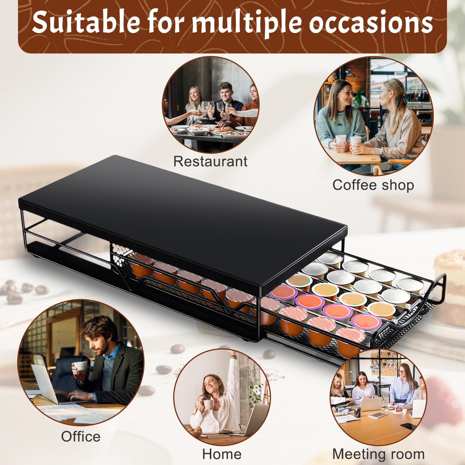 Organizador para cápsulas de café, ajustable, organizador con cajón dispensador de cápsulas, apto para cocinas, oficinas y viviendas de alquiler, negro