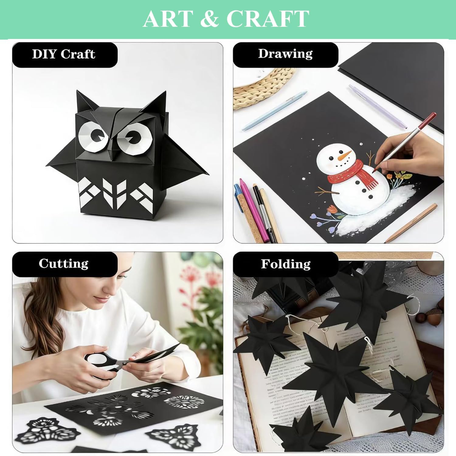 Shinok 18”x 24”Kraft Paper Sheets Bulk Black Paper, Large Craft Paper for Arts, Drawing, DIY Projects, Black Wrapping for Gift Shipping Packaging 200 Sheets