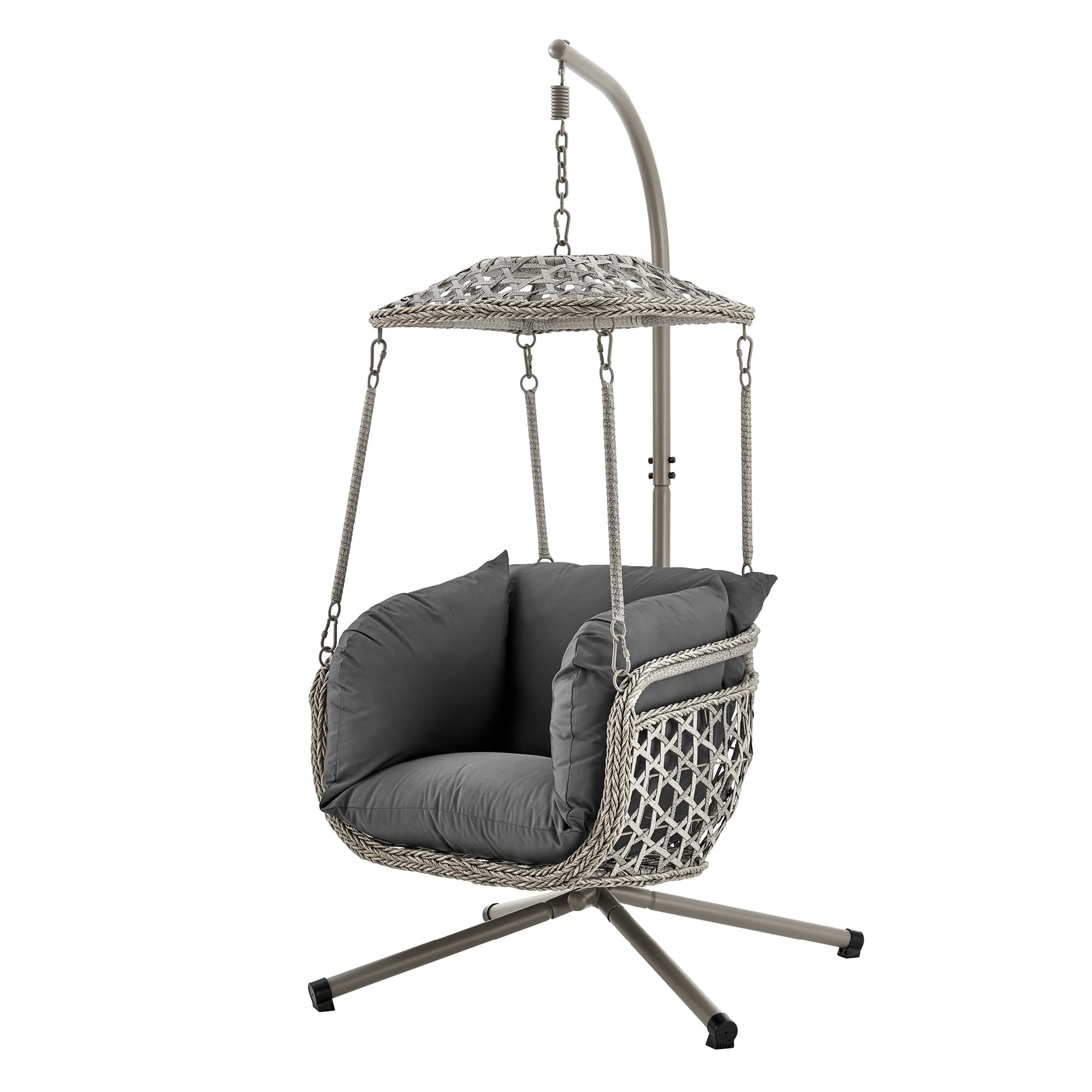 Livivo Grey Rattan Cocoon Egg Swing Chair With Canopy – Woven Rattan Powder Coated Steel - Perfect For Relaxing In Garden, Patio, Outdoor & Indoor Furniture Luxury Cushions –