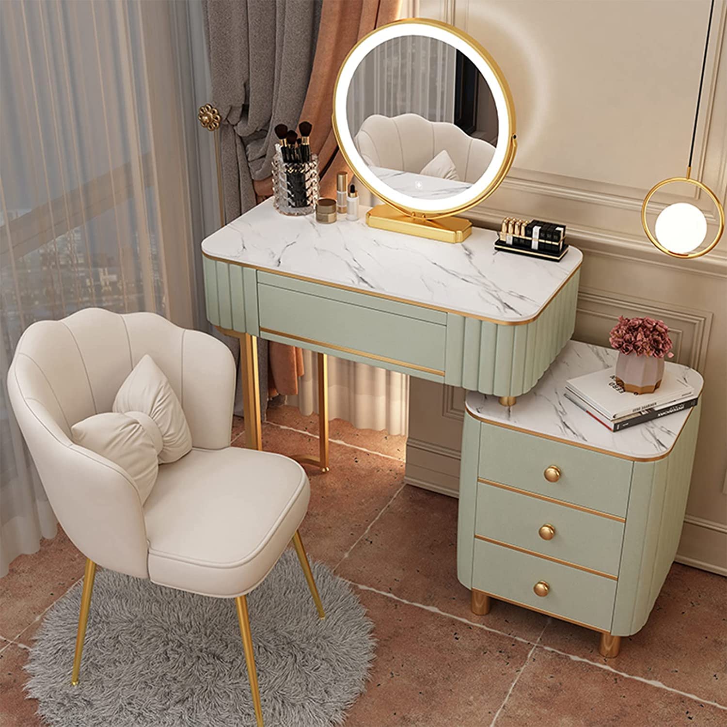 Amazon｜ドレッサー 化粧台 鏡台、ロックスラブトップのモダンな無垢材