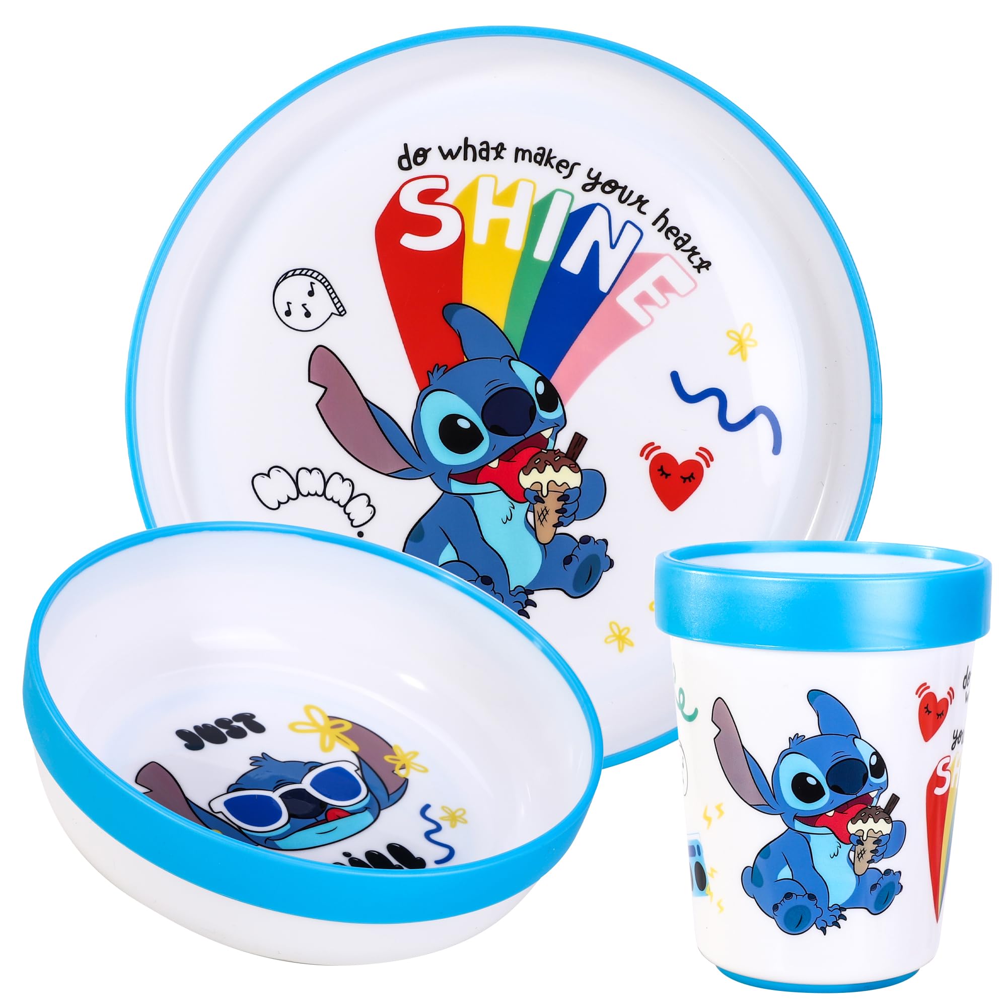 Stitch 3pcs Reusable Bicolor Kids Dinner Tableware Set
