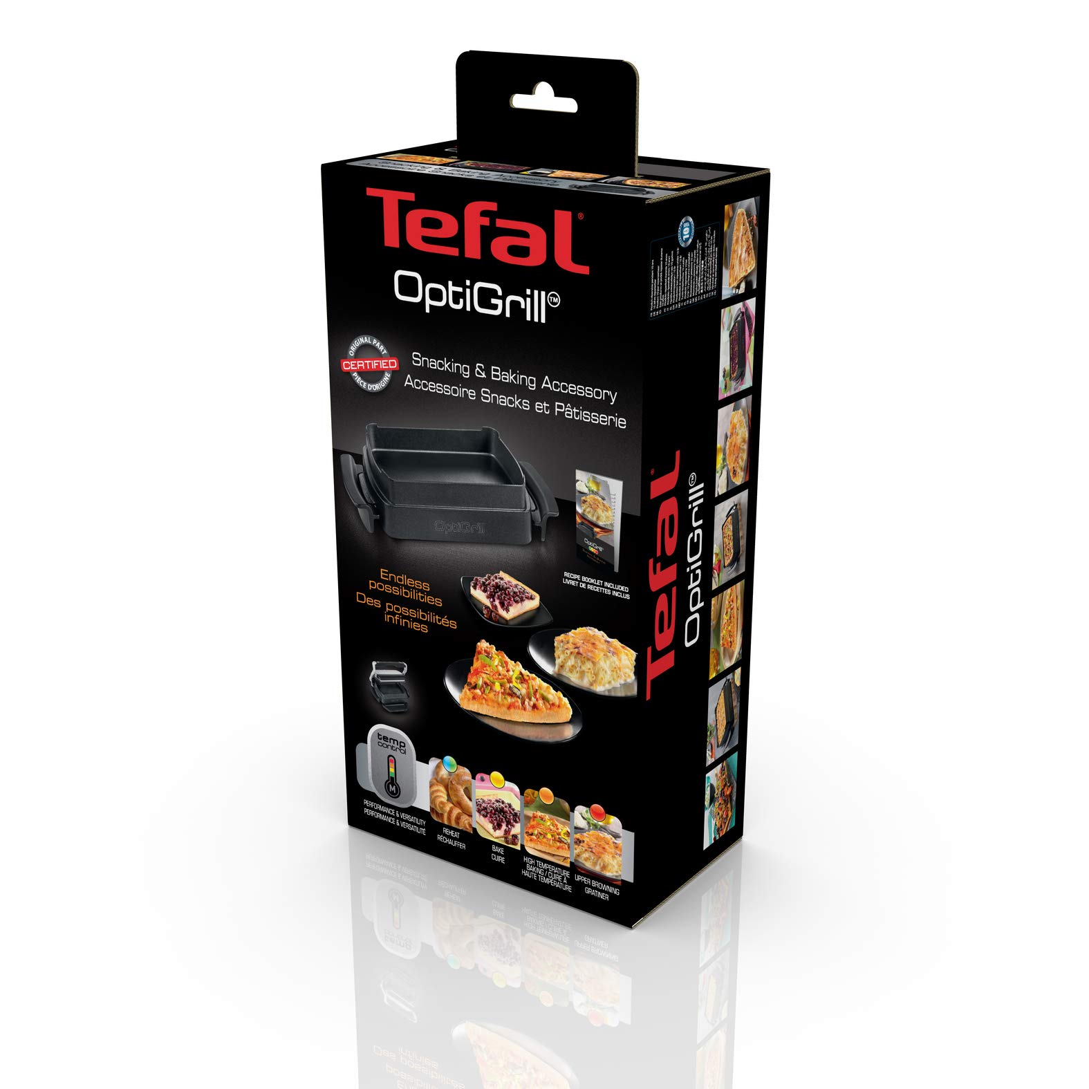 TEFAL OptiGrill Snacking & Baking Backschale, antihaftbeschichtet, wärmeisolierte Griffe, für Aufläufe, Pizza, Brot & Süßes, kompatibel mit OptiGrill + und Elite, spülmaschinenfest, schwarz, XA725870