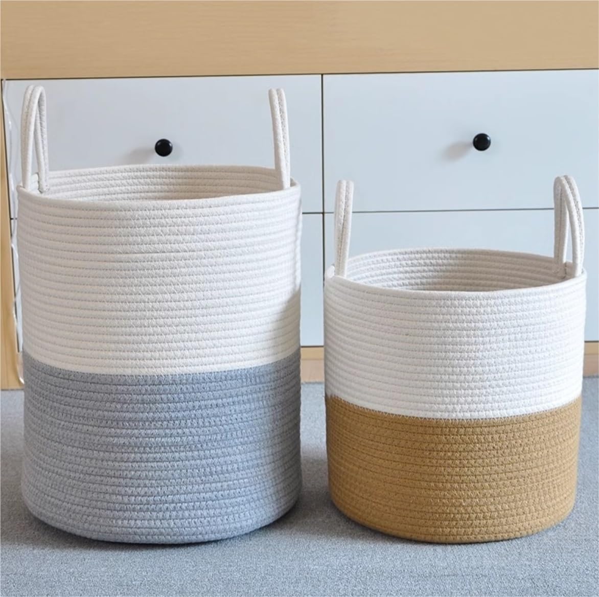 Cesto Bucato Cesto per Biancheria in Corda di Cotone con Manici per Vestiti per Intrecciato per Camera da Letto Dormitorio College Accessori per Bagno(A,35 * 40cm)