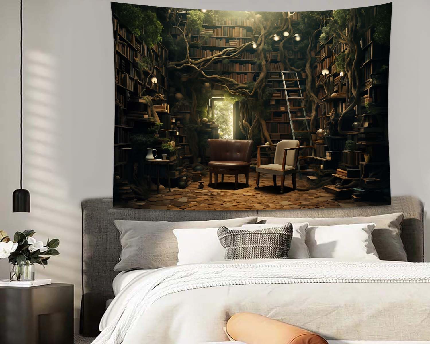 QGHOT Fantasy Library Tapestry Wall Hanging Magic School Bookshelf Backdrop Fairy Tale Library Tapestries for Teens Bedroom Living Room Dorm Decor 78.7"x59.1"