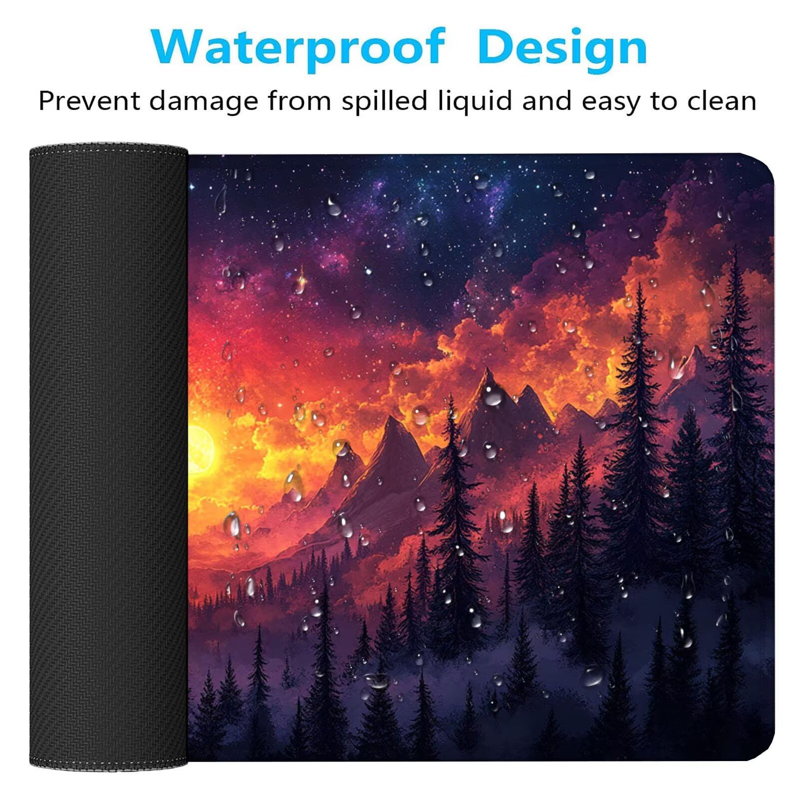 Leśna podkładka pod mysz XXL Starry Sky 1600 x 800 x 4 mm Podkładka pod mysz do gier, duża wodoodporna antypoślizgowa podkładka na biurko, podkładka pod mysz szyte krawędzie dla graczy, komputer
