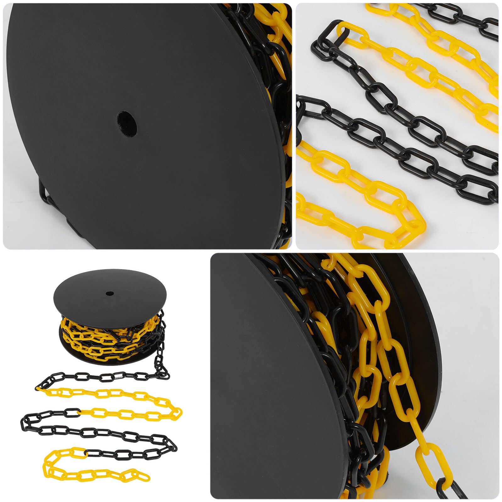 Cadena de barrera de seguridad de plástico amarillo y negro resistente a la intemperie, 6 mm de grosor, para señalización de control de multitudes y soluciones de valla segura