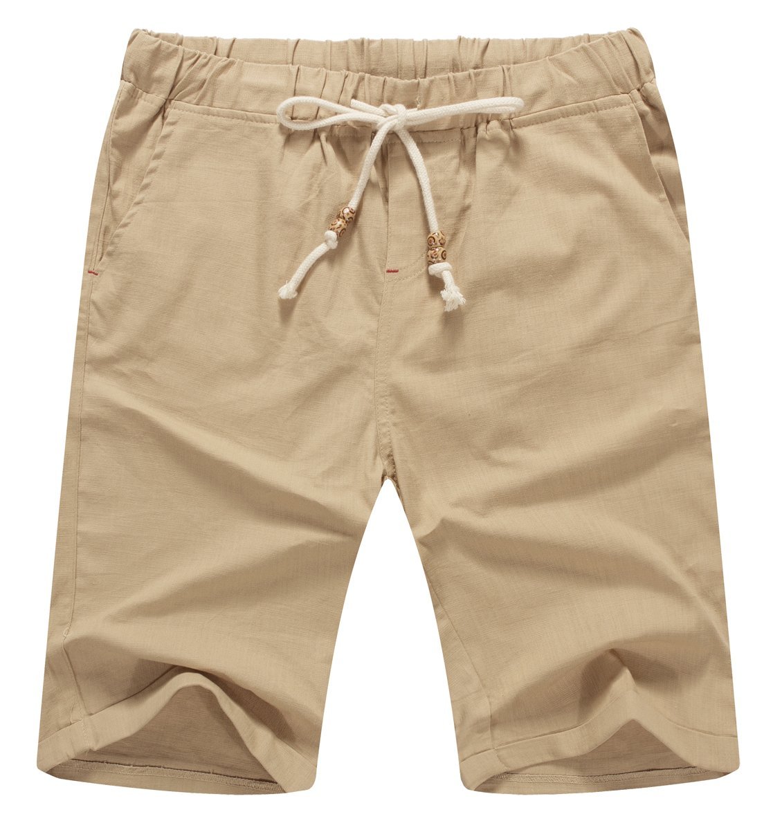 Men's Linen Casual Classic Fit Short Drawstring Summer Beach Shorts