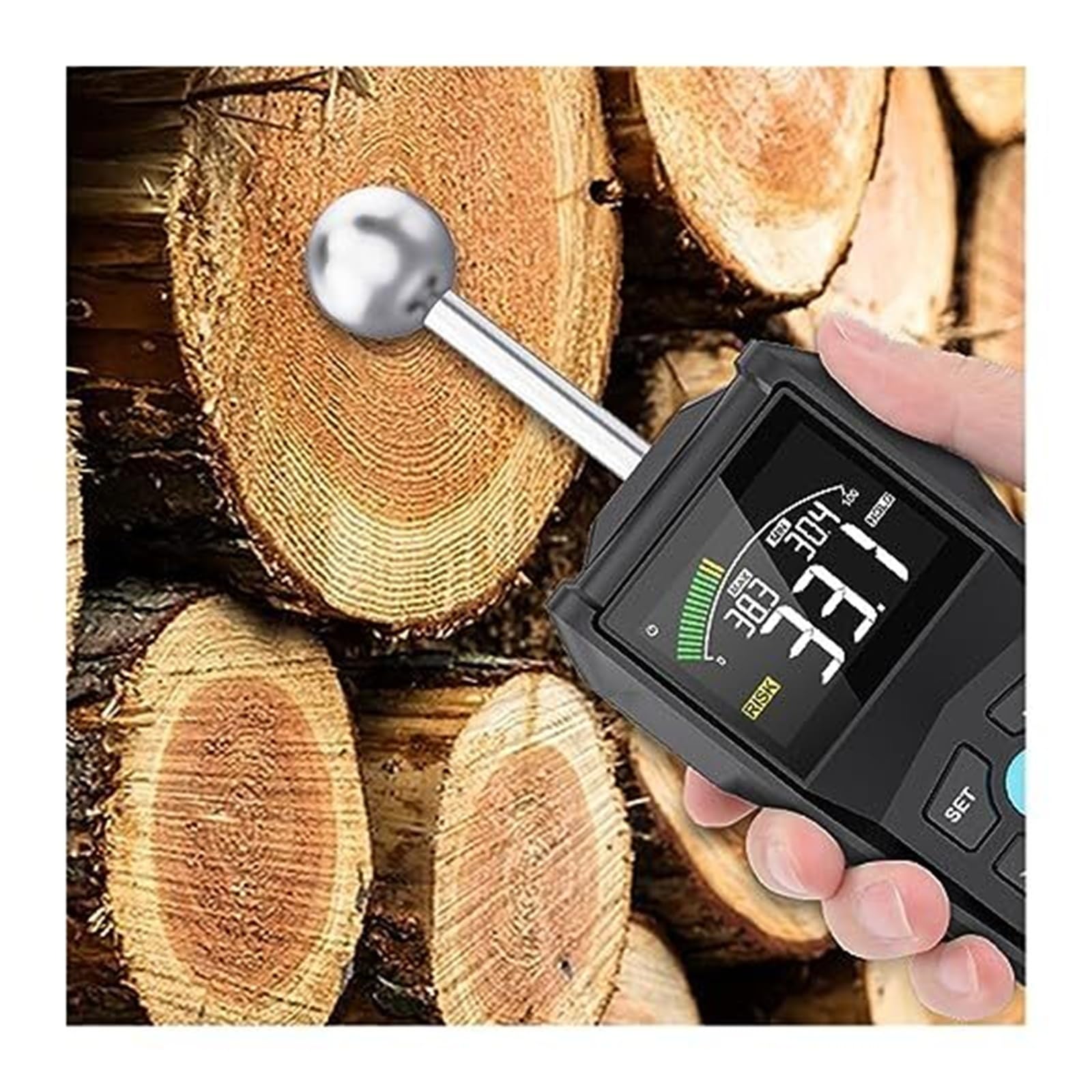 Misuratore digitale di umidità del legno con schermo LCD, tester senza contatto e funzione allarme